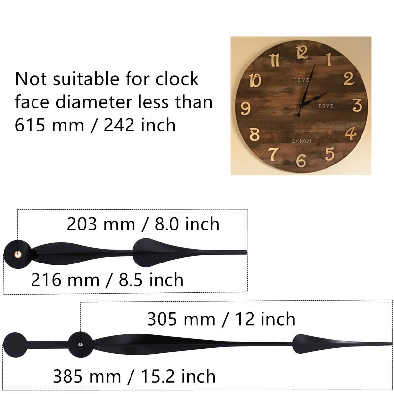 TIKROUND Youngtown 12888 High Torque Long Shaft Clock Movement Mechanism with 12 Inch Long Spade Hands (2 Sets) - Image 4